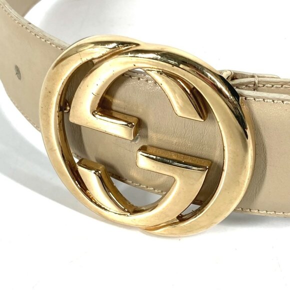 GUCCI 037・0394 GG logo belt Leather Beige/Gold